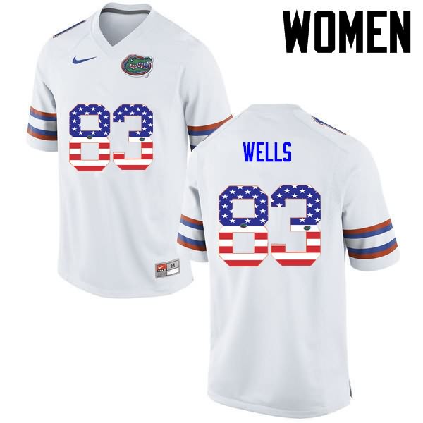 Women's NCAA Florida Gators Rick Wells #83 Stitched Authentic USA Flag Fashion Nike White College Football Jersey KWD1665RO